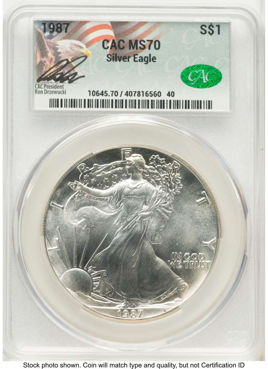 Bullionshark 1987 S$1 American Silver Eagle Coin CACG MS70 - HAT771098063 