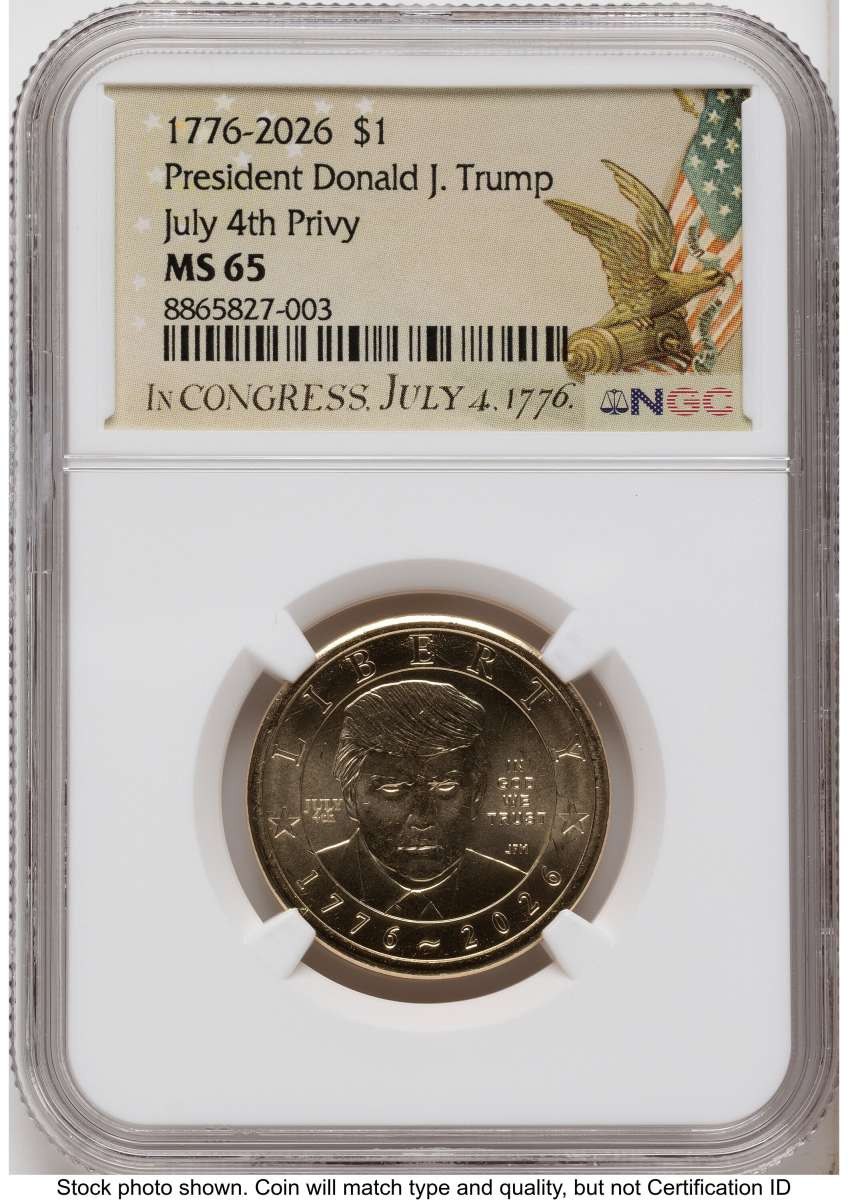 2026 $1 Modern Bullion Coin NGC MS65   Donald J. Trump Semiquincentennial - July 4th Privy coin front image