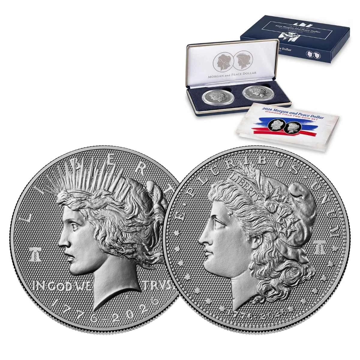  1776-2026 Diamond Field Morgan and Peace Dollar Two-Coin Set w/CoA & OGP 