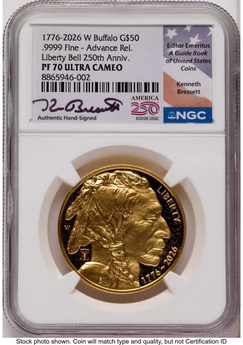 Bullionshark 2026-W G$50 Proof 1 oz American Gold Buffalo Coin NGC PF70 UCAM - Liberty Bell 250 Privy - HAT789424025 