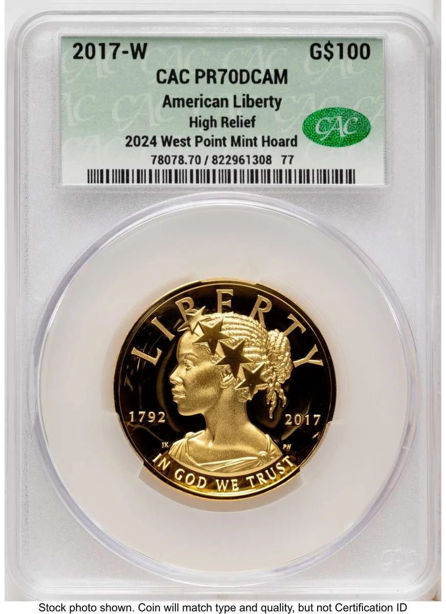 2017-W $100 Gold High Relief Coin CACG MS70 DCAM    American Liberty coin front image