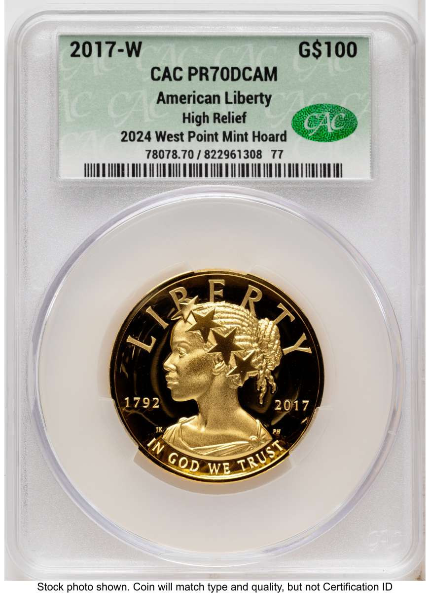Bullionshark 2017-W $100 Gold High Relief Coin CACG MS70 DCAM    American Liberty - HAT790677021 
