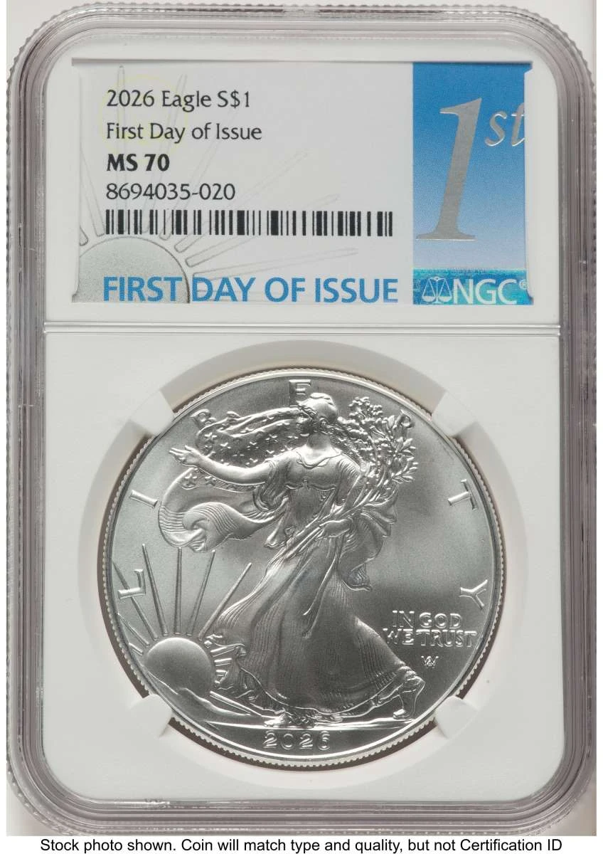 2026 $1 American Silver Eagle Coin NGC MS70 - First Day of Issue coin front image