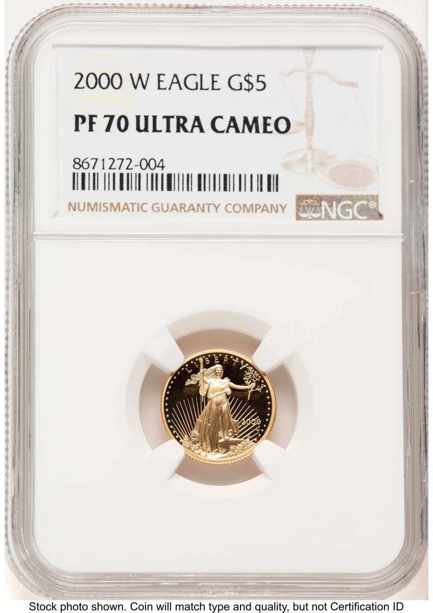 2000-W $5 Proof 1/10 oz American Gold Eagle Coin NGC PF70 UCAM coin front image