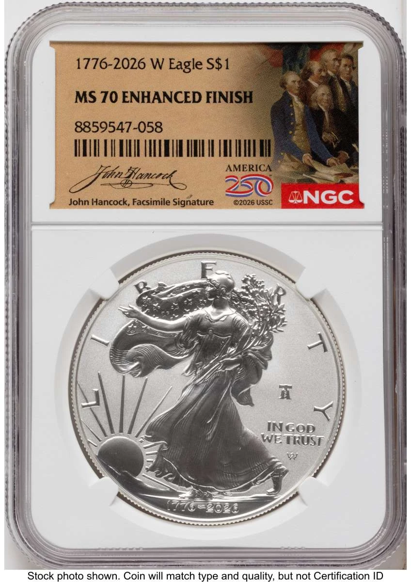 Bullionshark 2026-W S$1 American Silver Eagle Coin NGC MS70 - Enhanced - Liberty Bell Privy - HAT790062058 