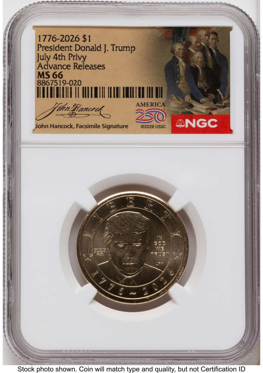 Bullionshark 2026 $1 Modern Bullion Coin NGC MS66   Donald J. Trump Semiquincentennial - July 4th Privy - HAT791469023 