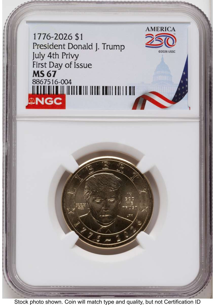 Bullionshark 2026 $1 Modern Bullion Coin NGC MS67   Donald J. Trump Semiquincentennial - July 4th Privy - HAT790625083 