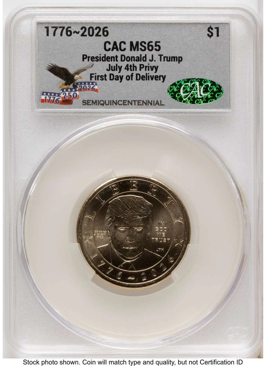 Bullionshark 2026 $1 Modern Bullion Coin CACG MS65   Donald J. Trump Semiquincentennial - July 4th Privy - HAT791469055 