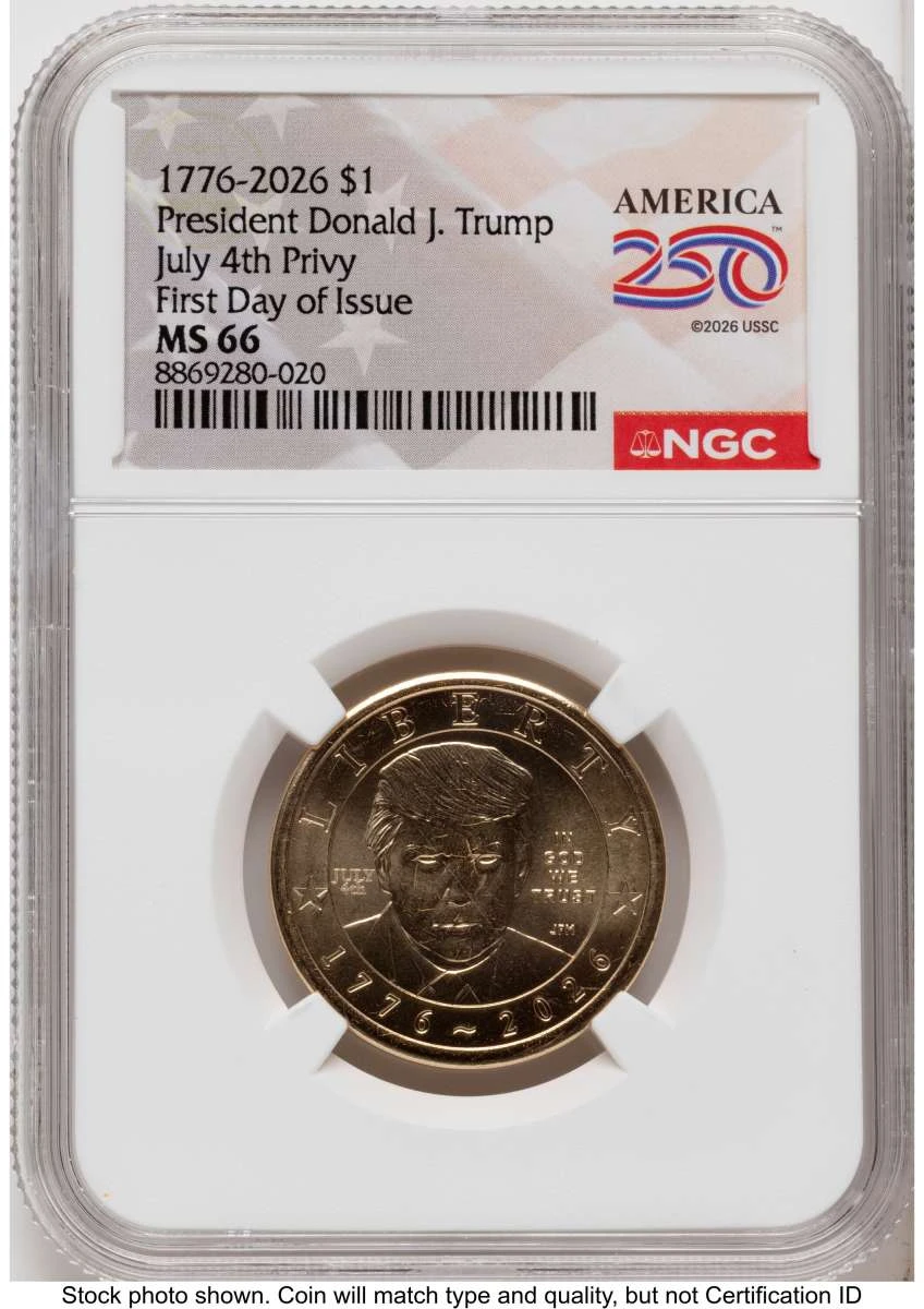 Bullionshark 2026 $1 Modern Bullion Coin NGC MS66   Donald J. Trump Semiquincentennial - July 4th Privy - HAT791469018 