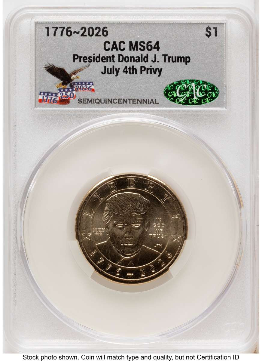 Bullionshark 2026 $1 Modern Bullion Coin CACG MS64   Donald J. Trump Semiquincentennial - July 4th Privy - HAT791469049 