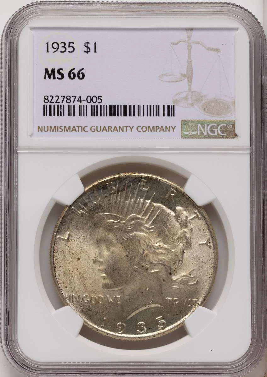 Bullionshark 1935 S$1 Peace Silver Dollar Coin NGC MS66 - HAT790585013 