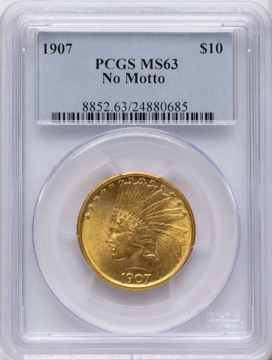 Bullionshark 1907 $10 Indian Gold Eagle Coin PCGS MS63   No Motto - HAT790510094 