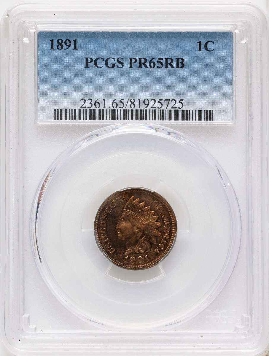 Bullionshark 1891 1C Proof Indian Cent Coin PCGS PR65     RB - HAT790853021 