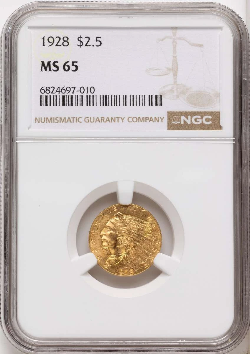 Bullionshark 1928 $2.5 Indian Gold Quarter Eagle Coin NGC MS65 - HAT522896023 