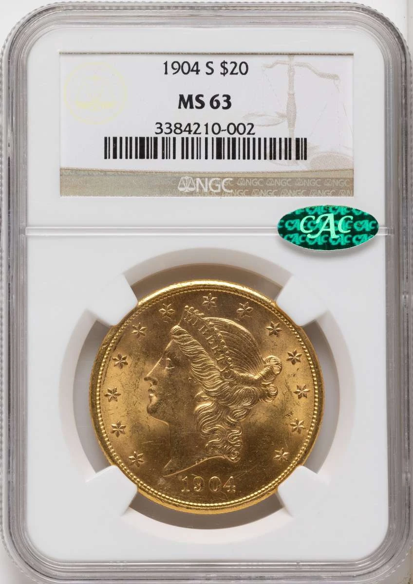 1904-S $20 Gold Liberty Double Eagle NGC MS63  CAC coin front image