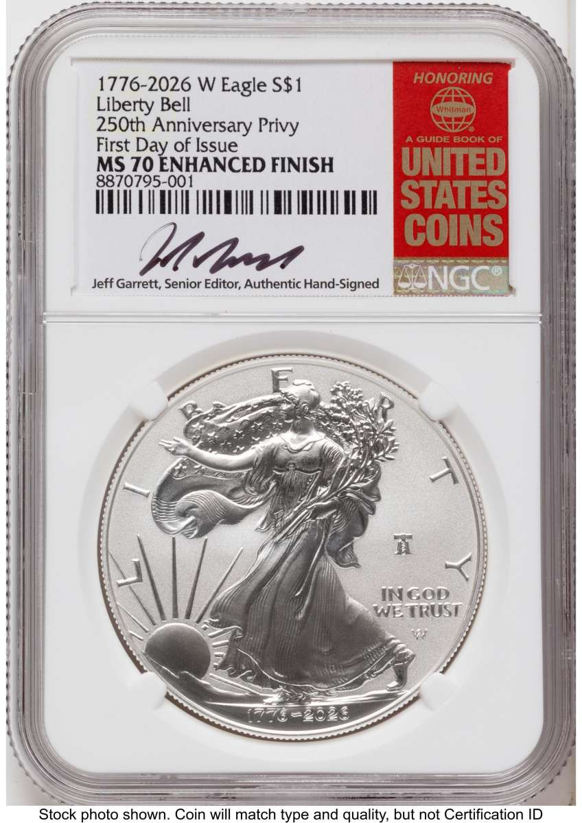 Bullionshark 2026-W S$1 American Silver Eagle Coin NGC MS70 - Enhanced - Liberty Bell Privy - HAT525239079 