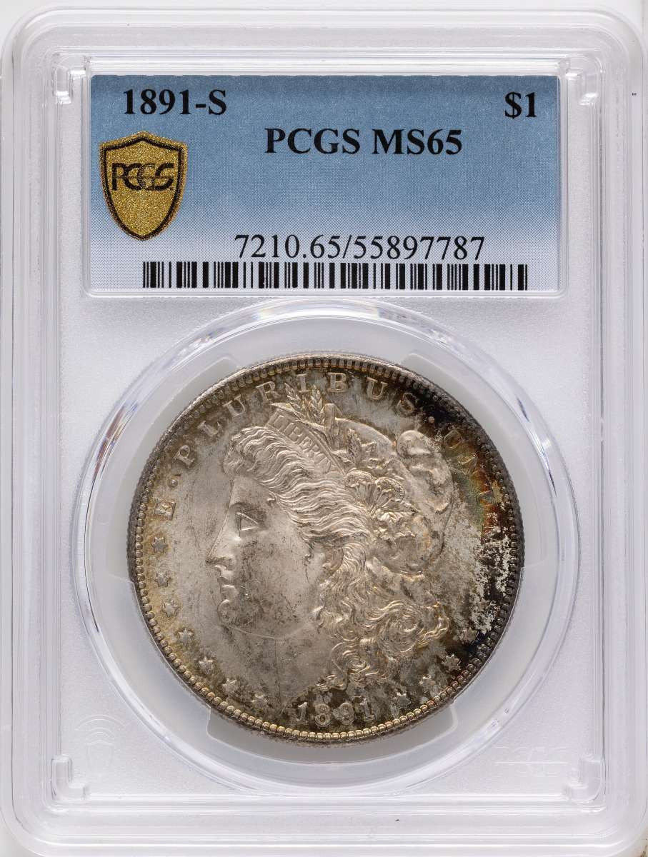 1891-S S$1 Morgan Silver Dollar Coin PCGS MS65 coin front image
