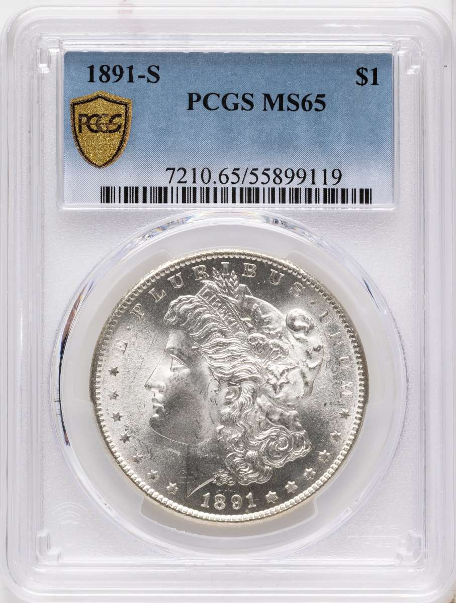 1891-S S$1 Morgan Silver Dollar Coin PCGS MS65 coin front image