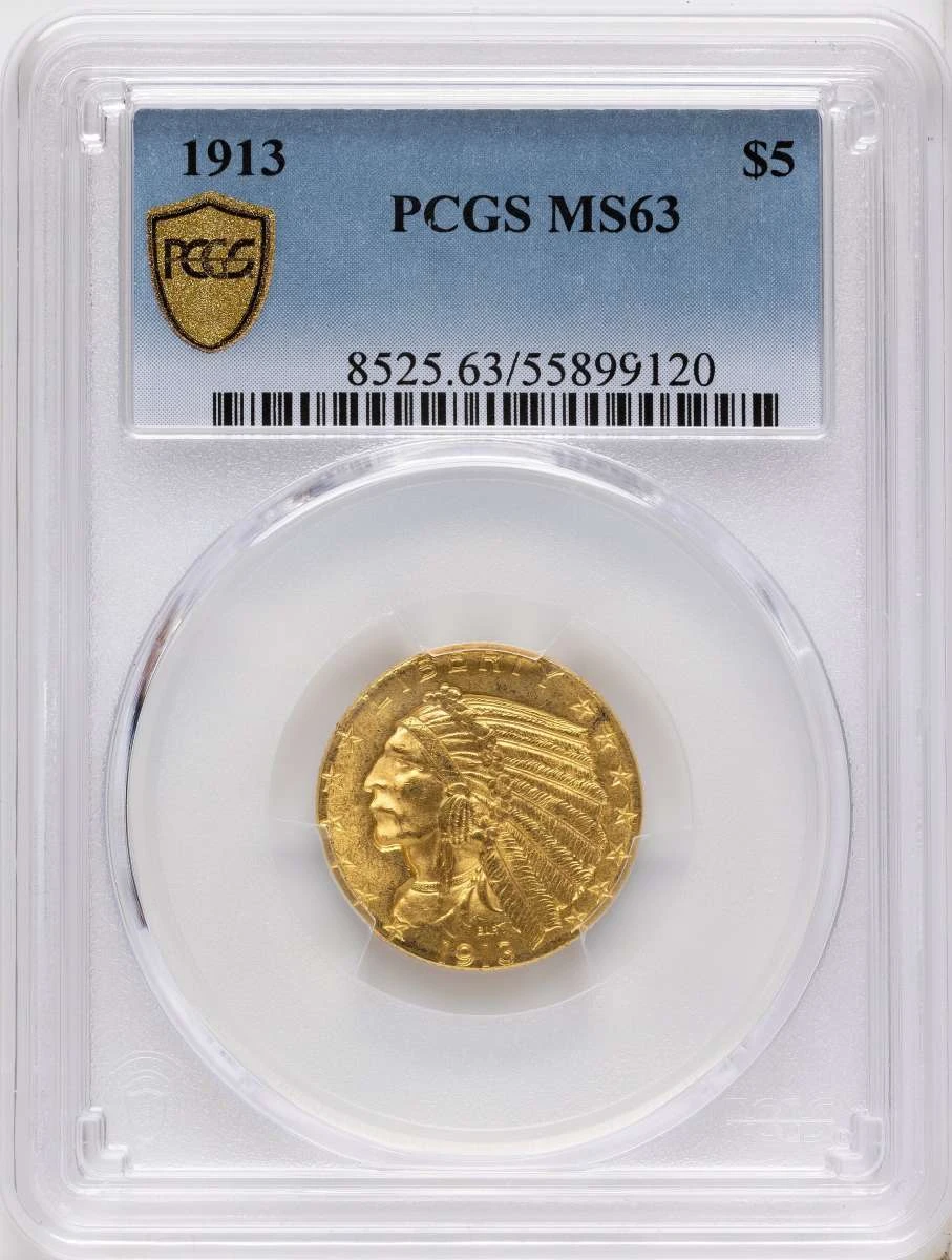 Bullionshark 1913 $5 Indian Gold Half Eagle Coin PCGS MS63 - HAT525201024 