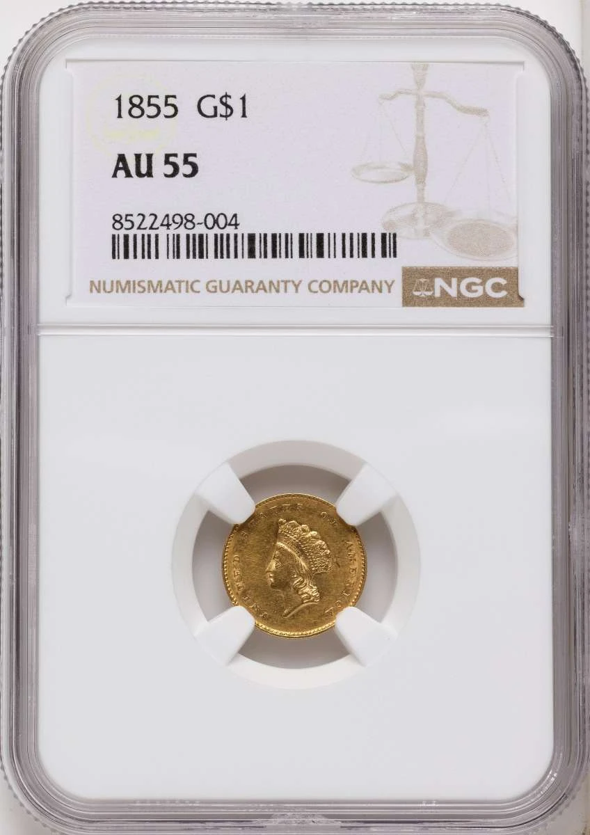 Bullionshark 1855 G$1 Gold Dollar Coin NGC AU55   Type Two - HAT775621008 