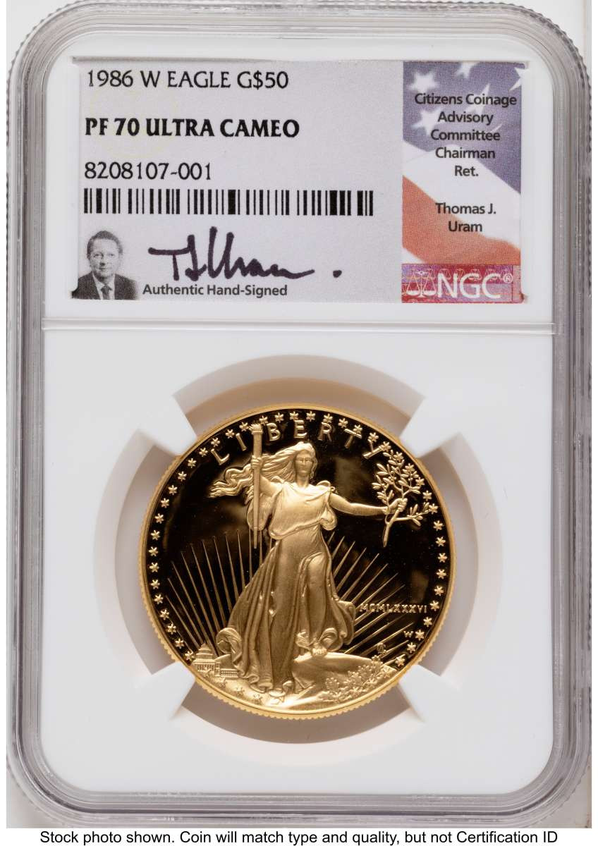 Bullionshark 1986-W G$50 Proof 1 oz American Gold Eagle Coin NGC PF70 UCAM - HAT791125002 