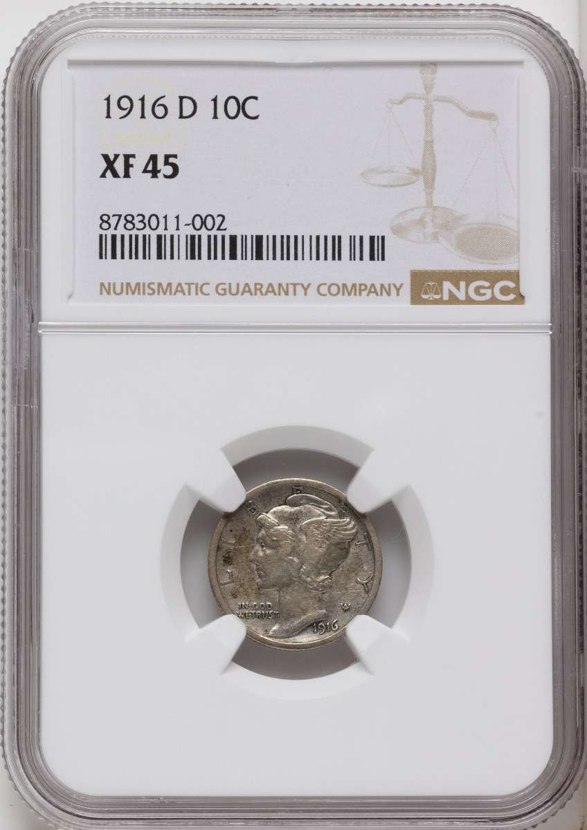 Bullionshark 1916-D 10C Mercury Dime Coin NGC XF45 - HAT790510008 