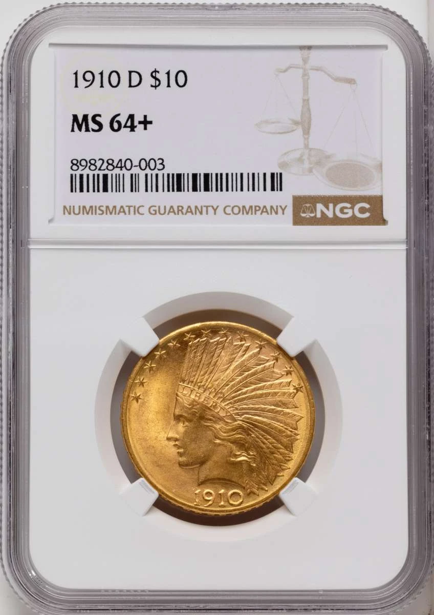Bullionshark 1910-D $10 Indian Gold Eagle Coin NGC MS64  + - HAT787705001 