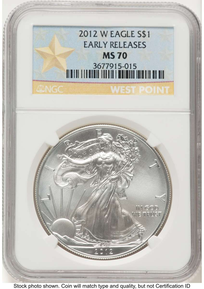 2012-W S$1 Burnished American Silver Eagle Coin NGC MS70 - First Strike coin front image