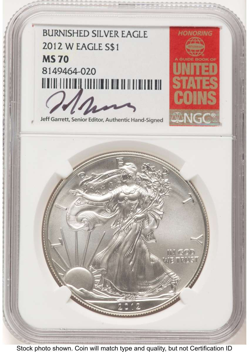 2012-W S$1 Burnished American Silver Eagle Coin NGC MS70 coin front image