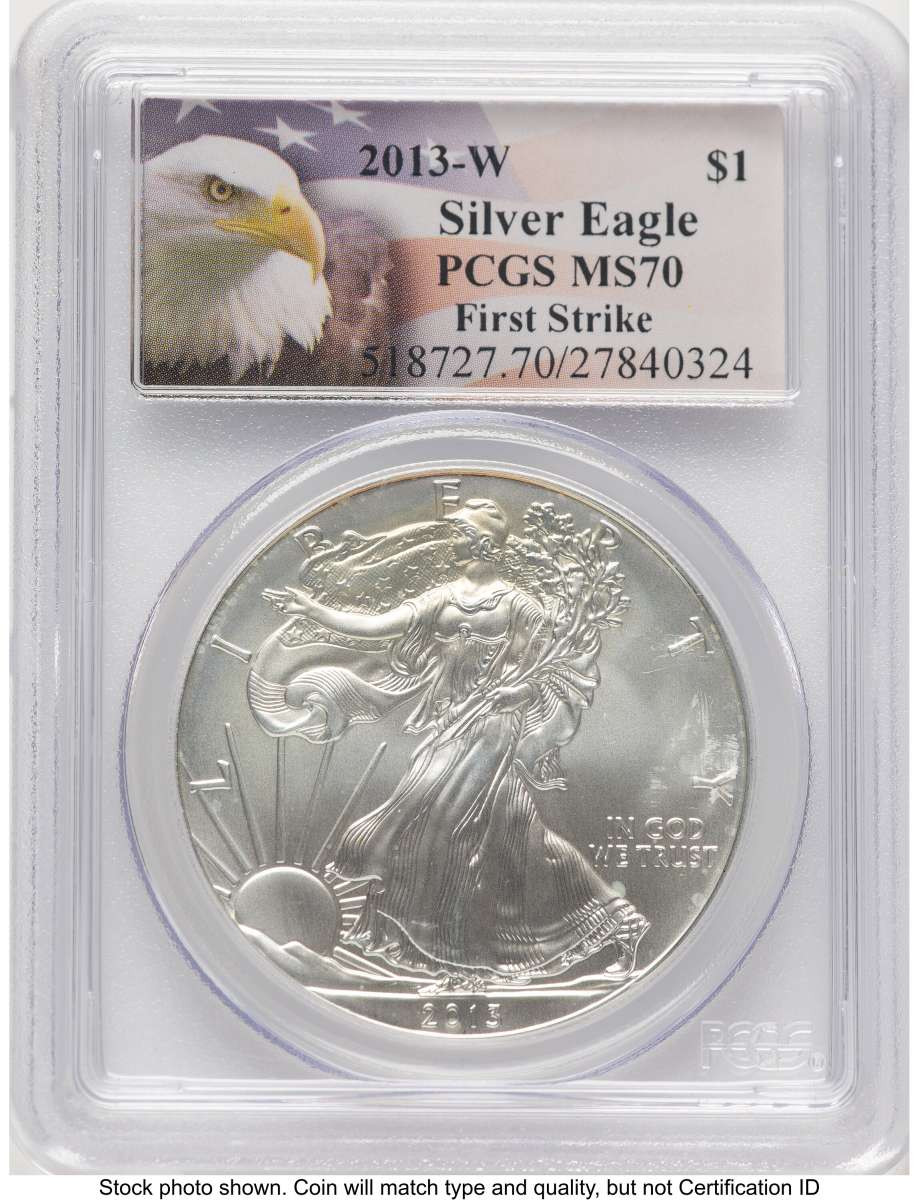 2013-W S$1 Burnished American Silver Eagle Coin PCGS MS70 - First Strike coin front image