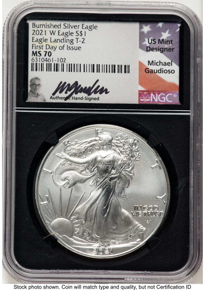 Bullionshark 2021-W S$1 Burnished American Silver Eagle Coin NGC MS70 - Type Two - First Day of Issue - HAT775875049 