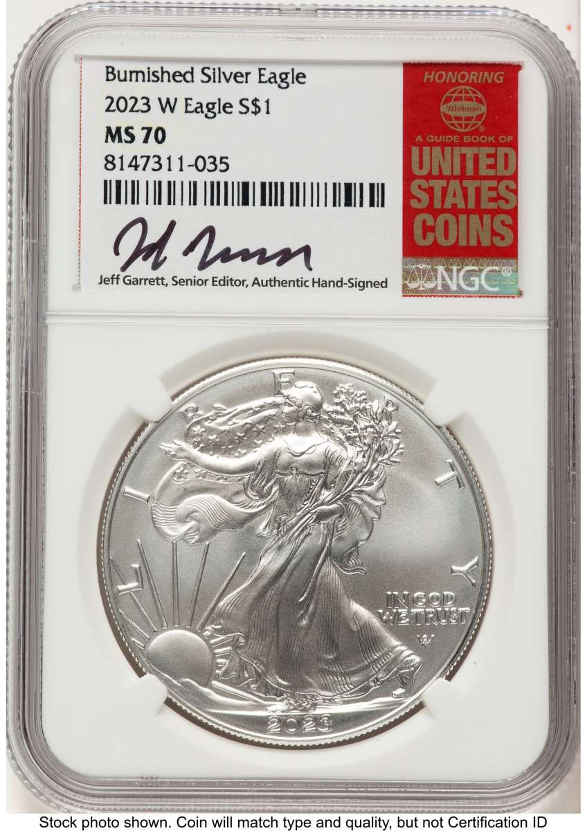 2023-W S$1 Burnished American Silver Eagle Coin NGC MS70 coin front image