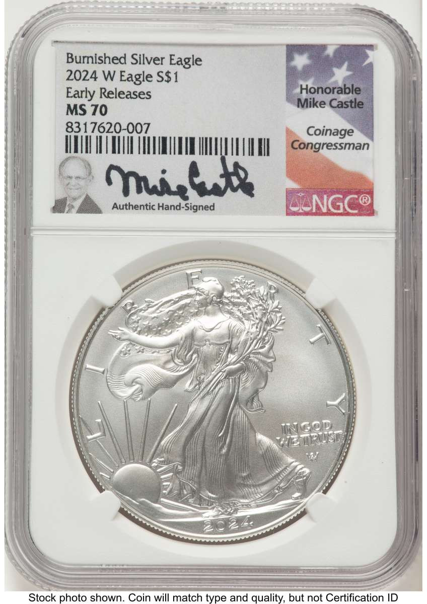 2024-W S$1 Burnished American Silver Eagle Coin NGC MS70 - First Strike coin front image