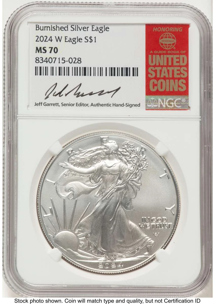 2024-W S$1 Burnished American Silver Eagle Coin NGC MS70 coin front image