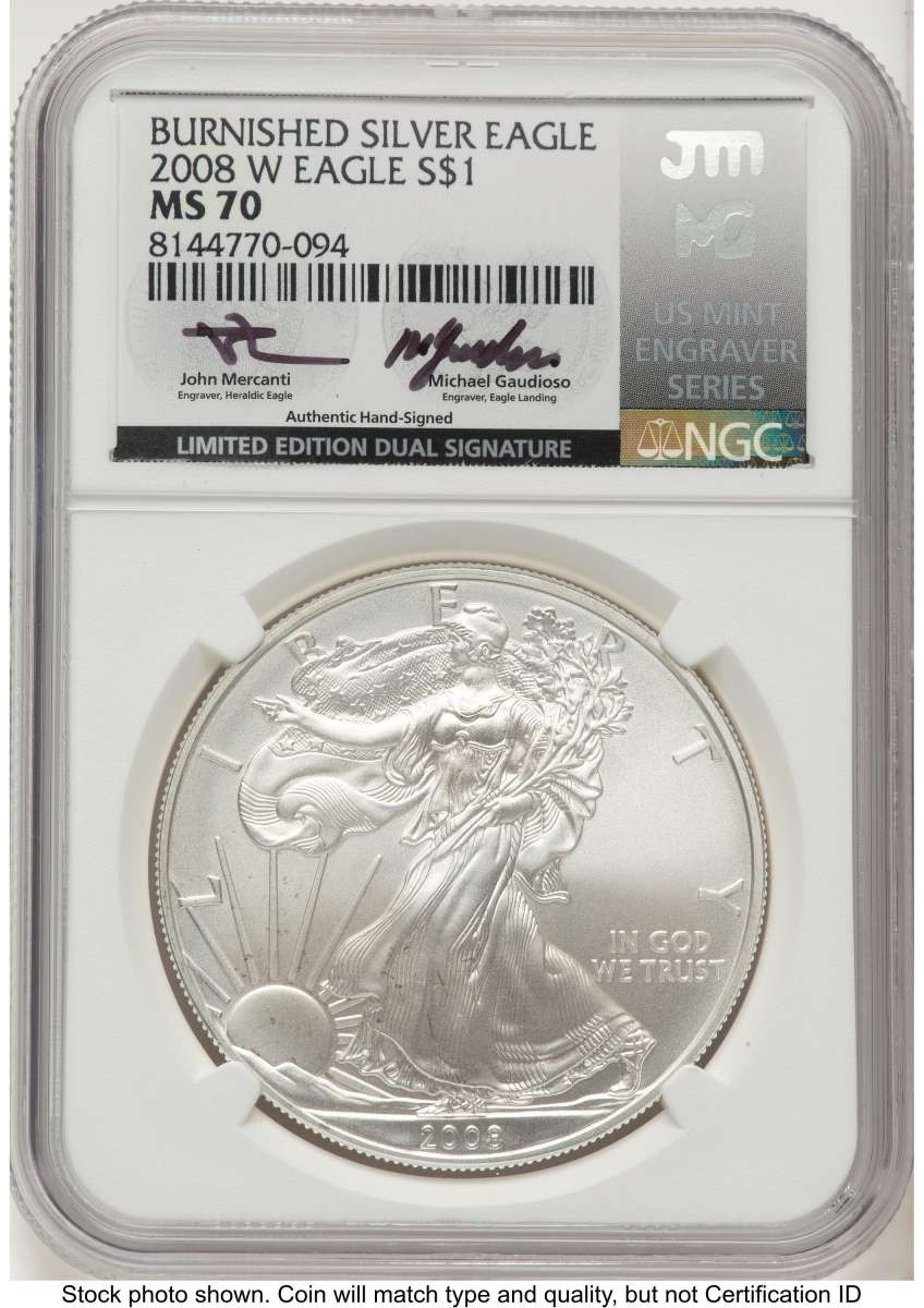 2008-W S$1 Burnished American Silver Eagle Coin NGC MS70 coin front image