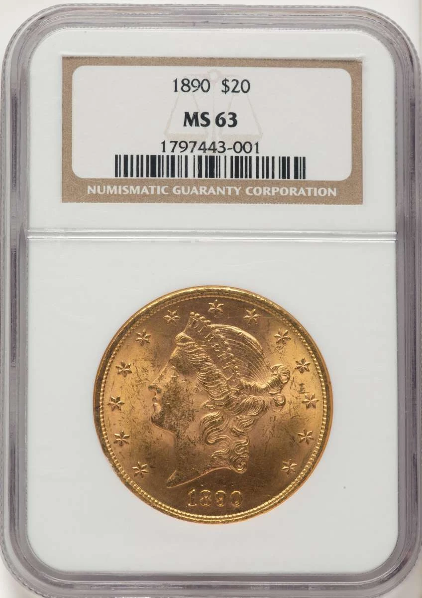 1890 $20 Gold Liberty Double Eagle NGC MS63 coin front image