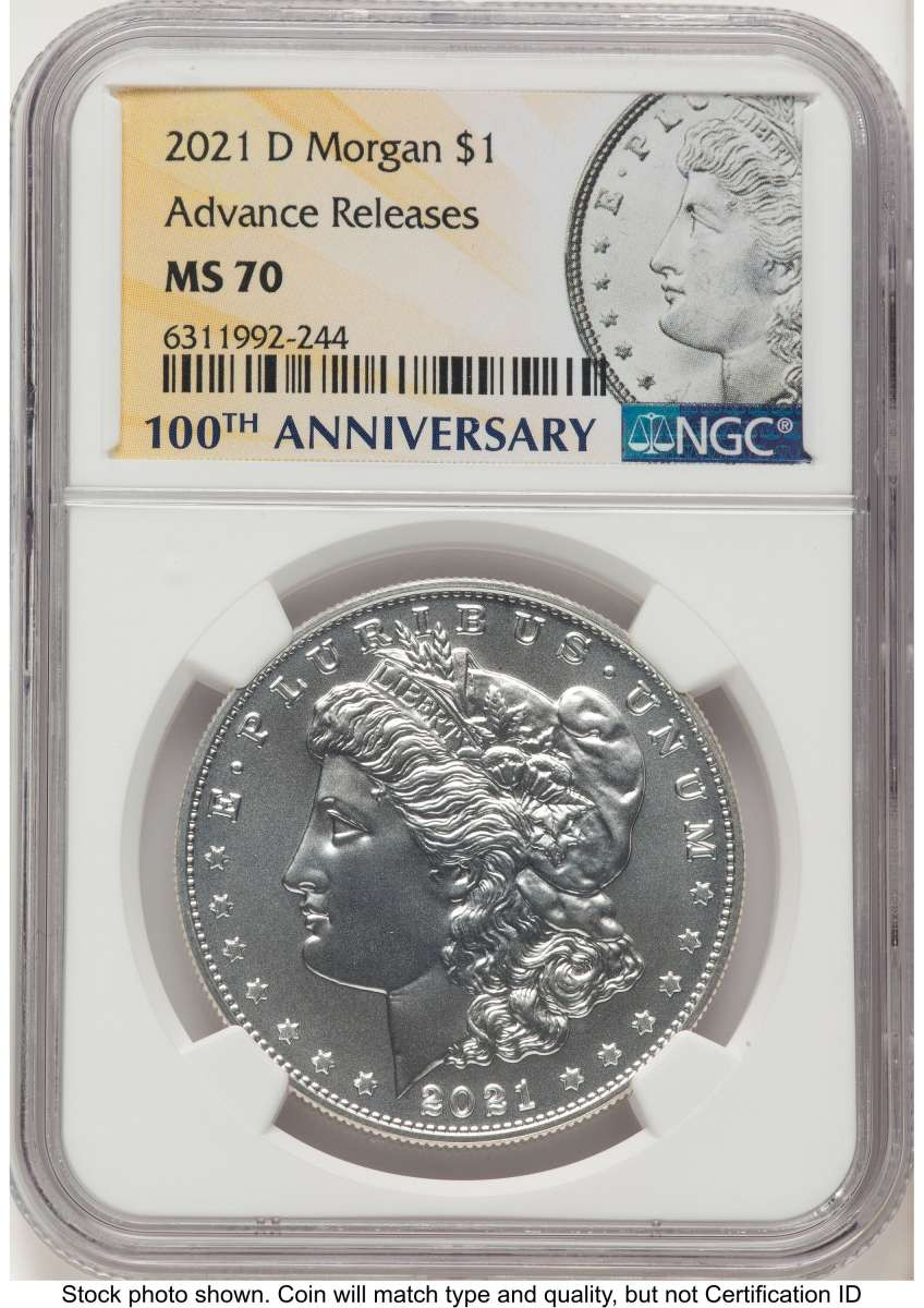 Bullionshark 2021-D $1 Modern Bullion Coin NGC MS70   Morgan Dollar 100th Anniversary - Advanced Release - HAT774957001 