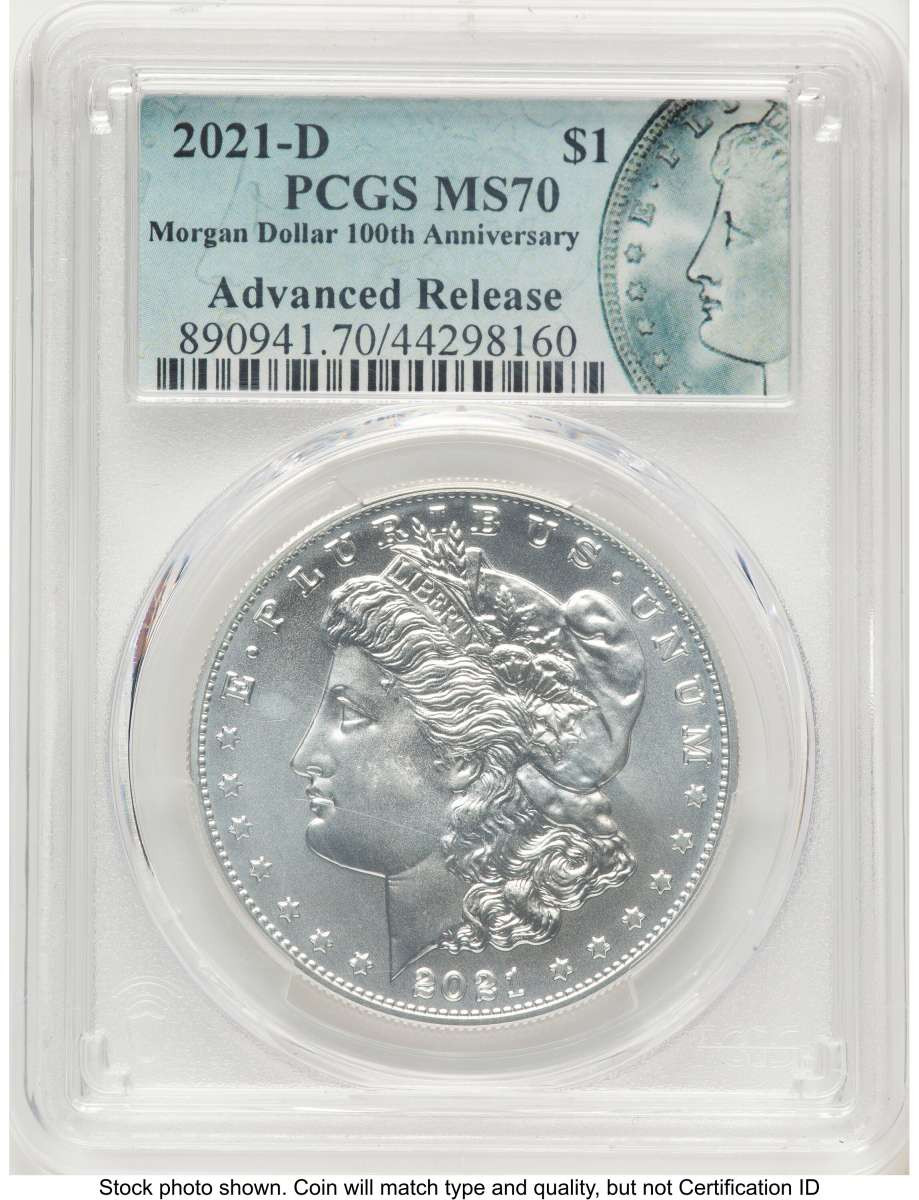 Bullionshark 2021-D $1 Modern Bullion Coin PCGS MS70   Morgan Dollar 100th Anniversary - Advanced Release - HAT780249002 