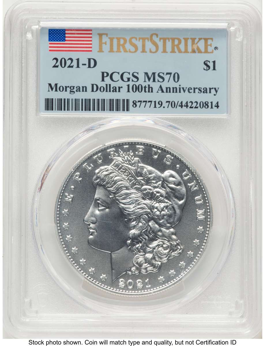 Bullionshark 2021-D $1 Modern Bullion Coin PCGS MS70   Morgan Dollar 100th Anniversary - First Strike - HAT771251025 