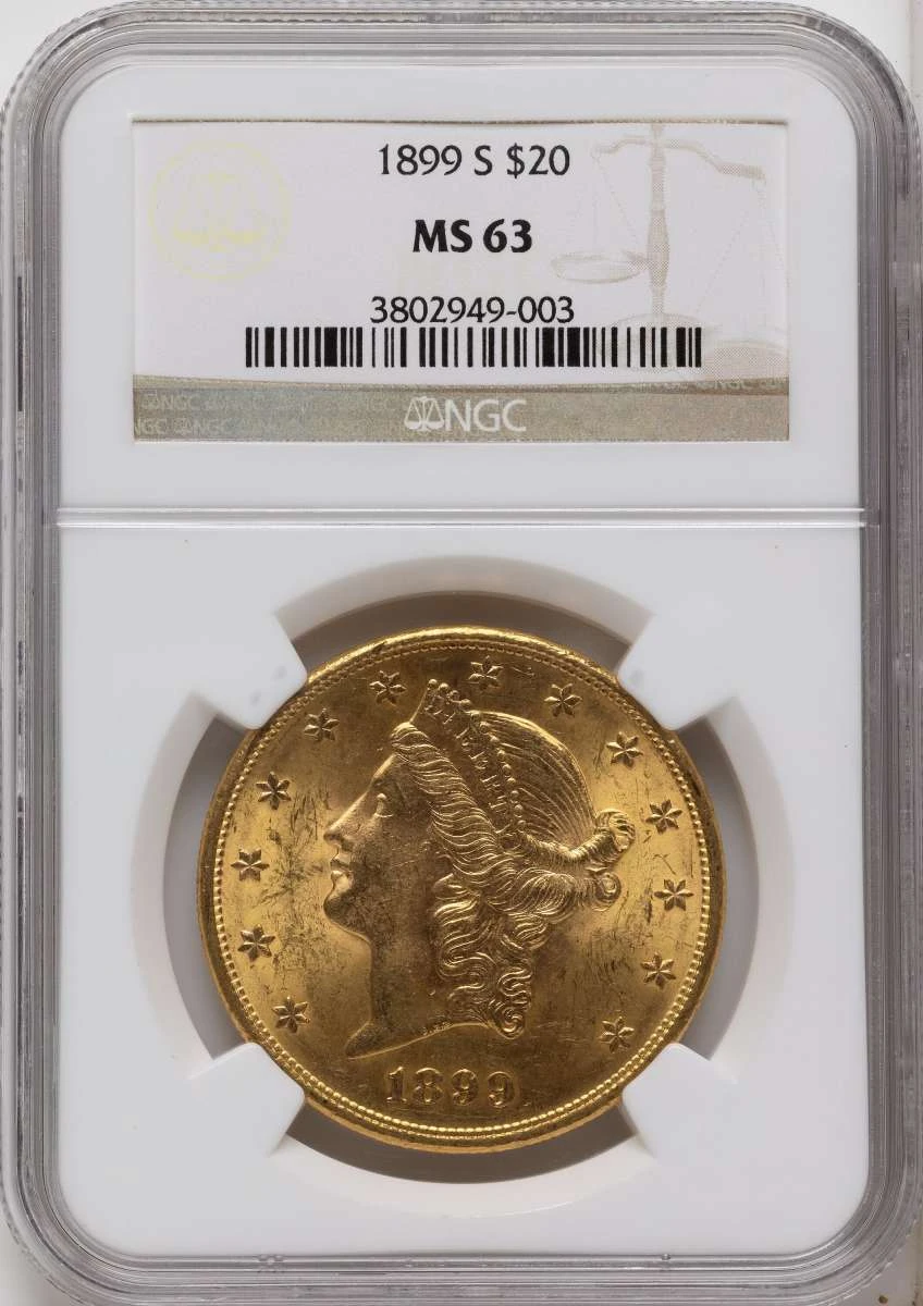 1899-S $20 Gold Liberty Double Eagle NGC MS63 coin front image