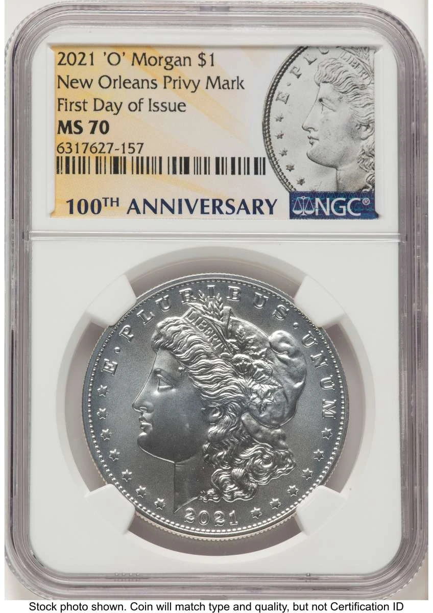 Bullionshark 2021 $1 Modern Bullion Coin NGC MS70   Morgan Dollar 100th Anniversary - O Privy - First Day of Issue - HAT767784027 