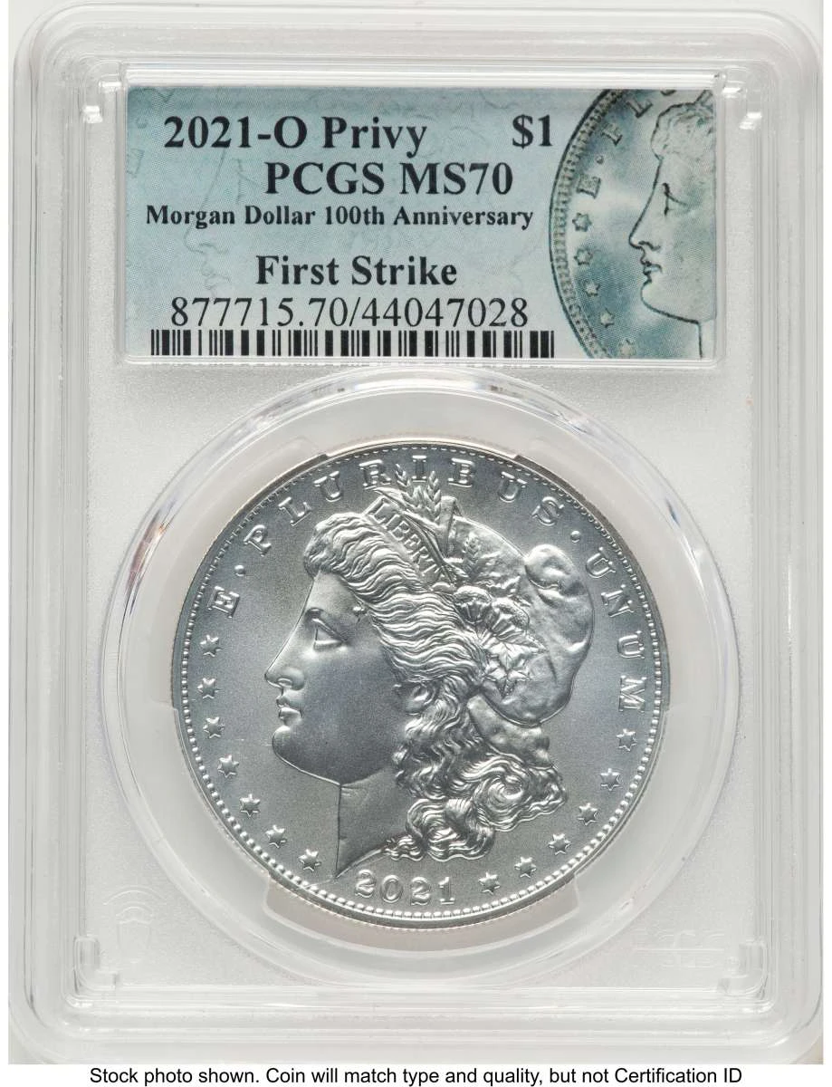 Bullionshark 2021 $1 Modern Bullion Coin PCGS MS70   Morgan Dollar 100th Anniversary - O Privy - First Strike - HAT774119008 
