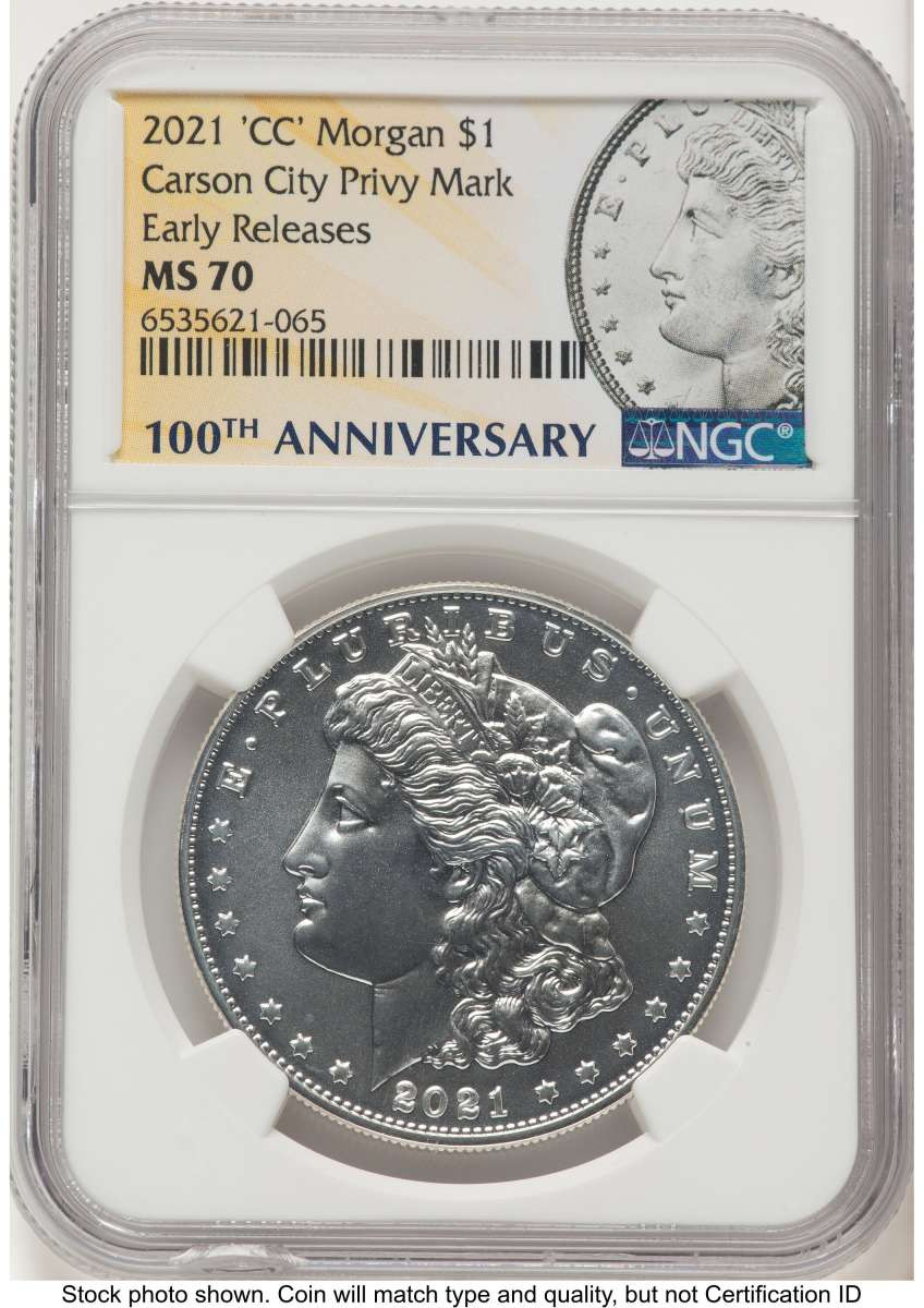 Bullionshark 2021 $1 Modern Bullion Coin NGC MS70   Morgan Dollar 100th Anniversary - CC Privy - First Strike - HAT776579003 