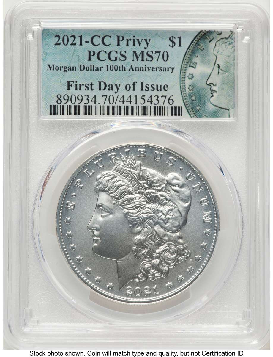 Bullionshark 2021 $1 Modern Bullion Coin PCGS MS70   Morgan Dollar 100th Anniversary - CC Privy - First Day of Issue - HAT774119009 