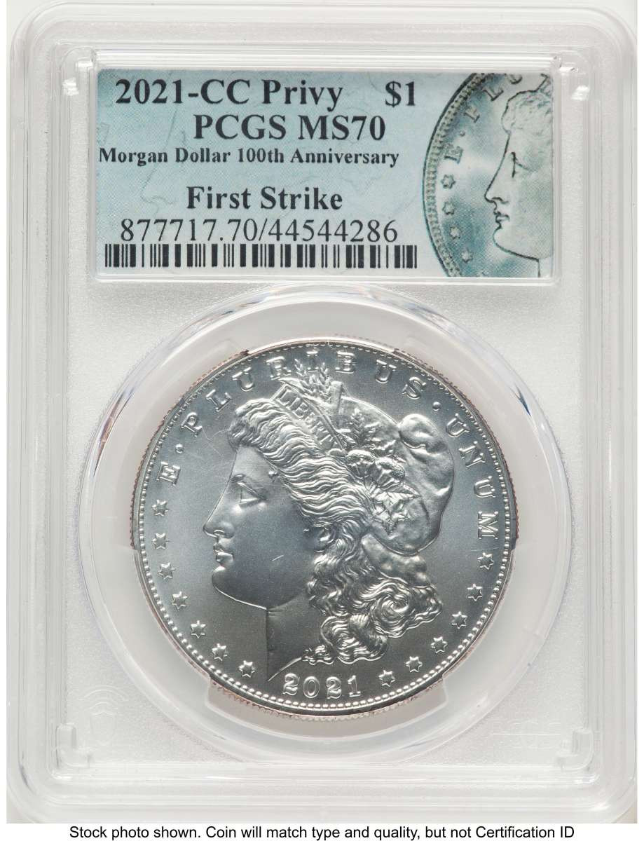 Bullionshark 2021 $1 Modern Bullion Coin PCGS MS70   Morgan Dollar 100th Anniversary - CC Privy - First Strike - HAT772135064 