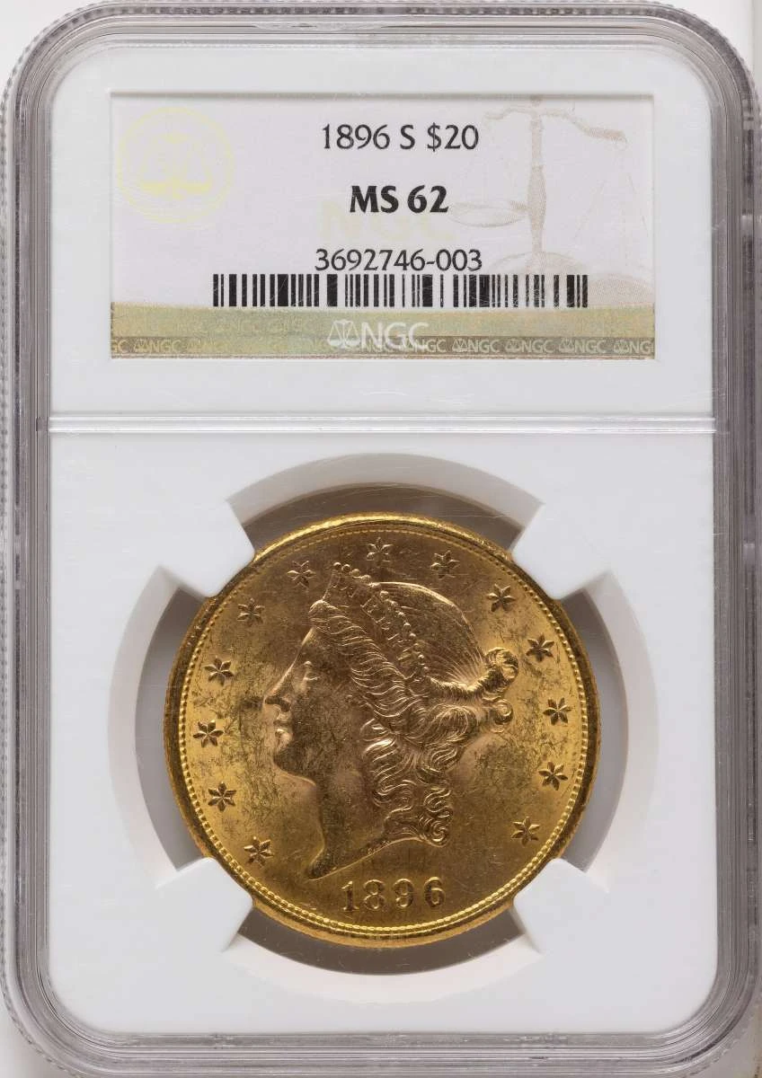 1896-S $20 Gold Liberty Double Eagle NGC MS62 coin front image