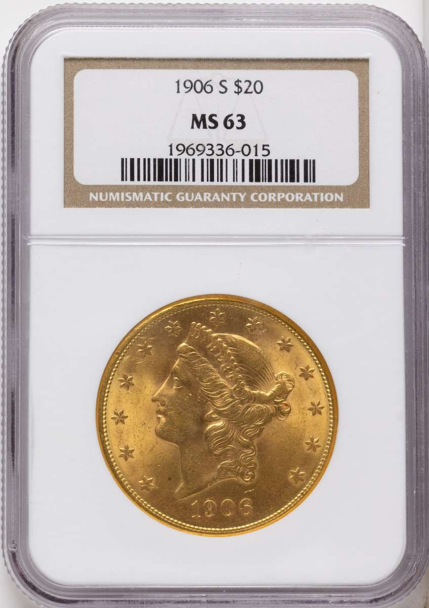 1906-S $20 Gold Liberty Double Eagle NGC MS63 coin front image