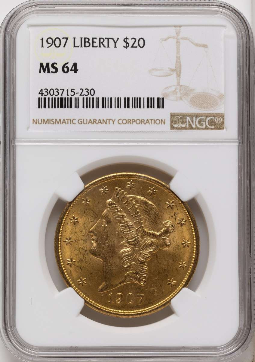1907 $20 Gold Liberty Double Eagle NGC MS64 coin front image