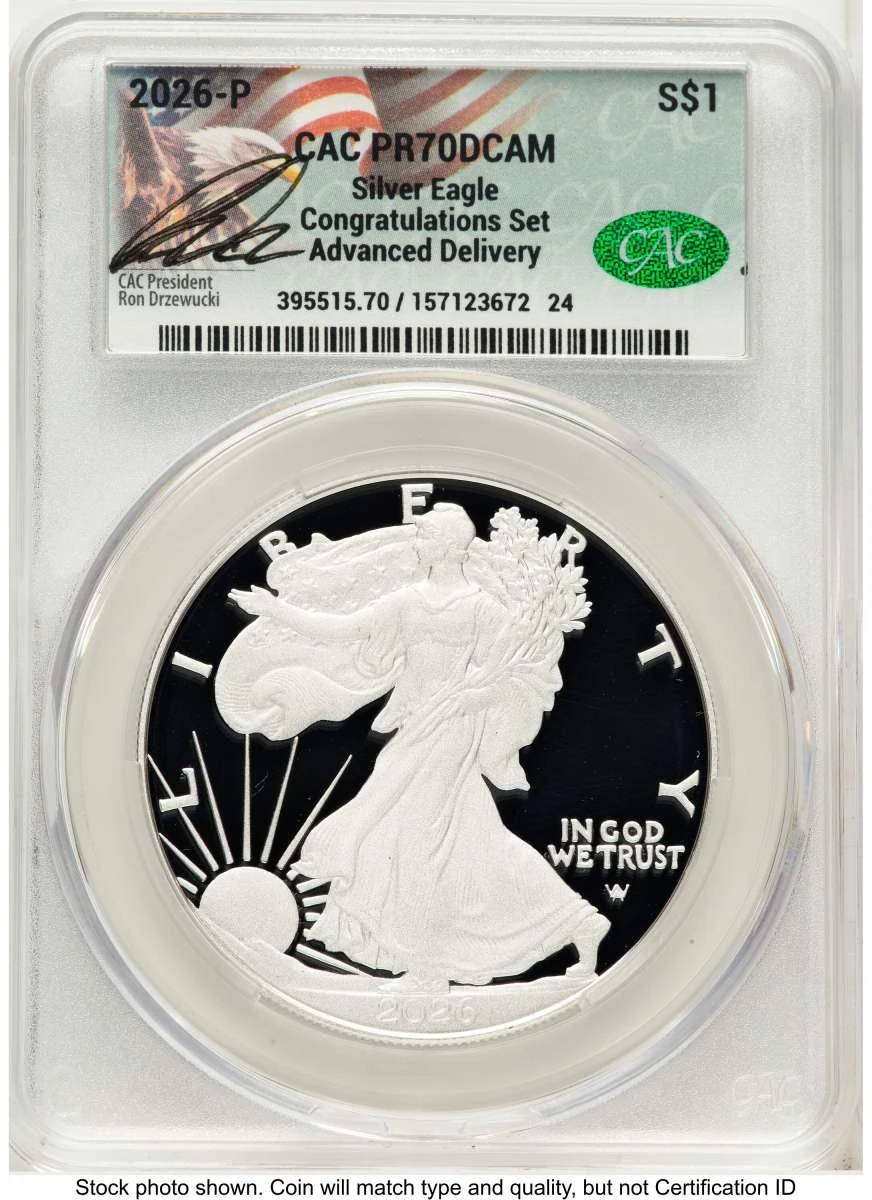 Bullionshark 2026-W $1 Proof American Silver Eagle Coin CACG PR70 DCAM - Liberty Bell 250 Privy - Advanced Release - HAT523928103 