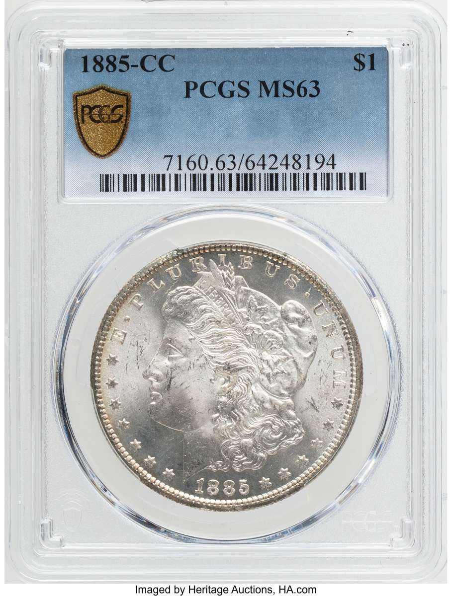 1885-CC S$1 Morgan Silver Dollar Coin PCGS MS63 coin front image